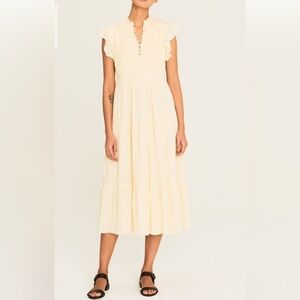 Ba&sh Noah Shirred Midi Dress Women’s Size 6 Yellow Cotton Ruffle Tiered